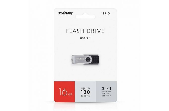 Флешка USB 3.0/3.1 Smartbuy TRIO 3-in-1 OTG (USB Type-A + USB Type-C + micro USB) 16GB