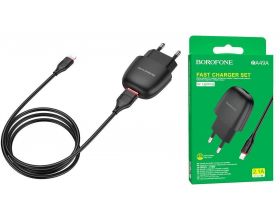 Сетевое зарядное устройство USB + кабель Lightning BOROFONE BA49A Vast Power 2400mAh (черный)