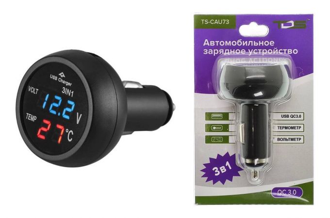 Автомобильное зарядное устройство TDS TS-CAU73 ЗУ авто USB (QC.3.0,3500mA, вольтметр, термометр)
