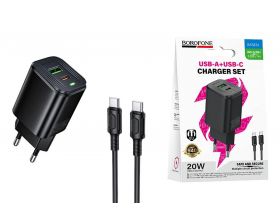 Cетевое зарядное устройство USB + USB-C + кабель Type-C BOROFONE BAS83A Star PD20W+QC3.0 charger set (черный)