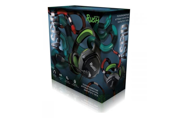 Игровая гарнитура Smartbuy RUSH ASPID, 40мм, переходник для ПК,  черн/зелен (SBHG-9760)/20