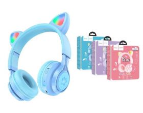 Наушники мониторные беспроводные HOCO W39 Cat ear kids wireless headphones Bluetooth (синий)
