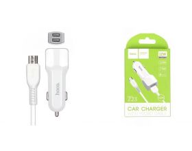 Автомобильное зарядное устройство АЗУ 2USB + кабель MicroUSB HOCO Z23 grand style 2400mAh (белый)