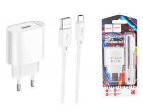 Сетевое зарядное устройство USB + кабель Type-C HOCO C109A Fighter (10.5W)  белый