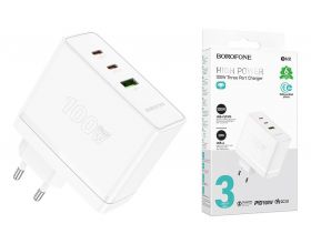 Сетевое зарядное устройство 2USB-C + USB  BOROFONE BN11 PD100W (белый)