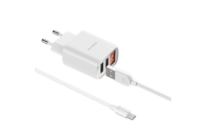 Сетевое зарядное устройство 2USB + кабель MicroUSB BOROFONE BA58A Mighty 2400mAh (белый)