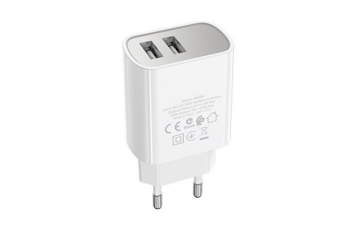 Сетевое зарядное устройство 2USB BOROFONE BA58A Mighty (белый)