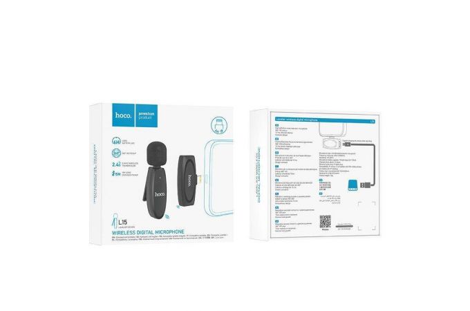 Микрофон беспроводной HOCO L15 Crystal lavalier  wireless microphone digital Lightning черный
