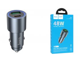 Автомобильное зарядное устройство АЗУ USB + USB-C HOCO Z60 Bloom 48W dual-port PD30W+QC3.0 multi-protocol (металлический серый)