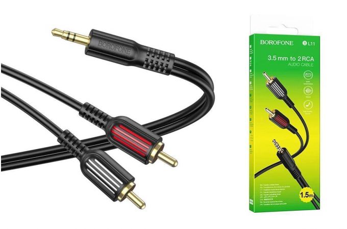 Кабель аудио BOROFONE BL11 (штекер Джек 3,5 мм на 2 RCA) 1.5м (черный)