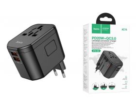 Сетевой адаптер-переходник Hoco AC15 Walker three-port PD20W(1C2A) универсальный зарядный конвертер (EU) Black (черный)