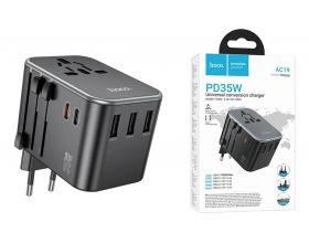 Сетевой адаптер-переходник Hoco AC19 PD35W (2C3A) универсальный зарядный конвертер (EU) Black (черный)