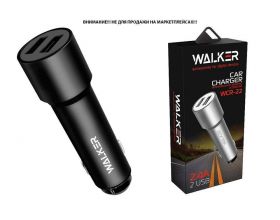 Автомобильное зарядное устройство АЗУ 2USB WALKER WCR-22, 2.4А, 12Вт, удлиненный корпус, черное