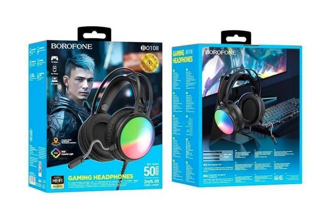 Наушники мониторные проводные с микрофоном BOROFONE BO108 Flame gaming headphones (черный)