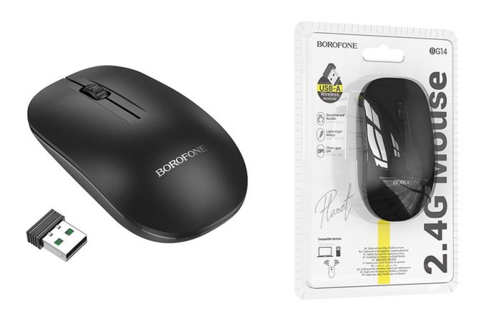 Мышь беспроводная BOROFONE BG14 Planet  business wireless mouse (USB, 2.4ГГц ) (черный)