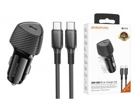 Автомобильное зарядное устройство АЗУ USB-С + кабель Type-C BOROFONE BZ31B Solid single port (один порт)PD30W (черный)