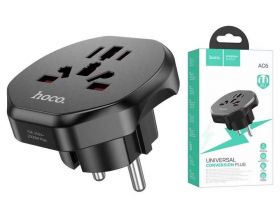 Сетевой адаптер-переходник Hoco AC6 Unimpeded universal conversion plug (EU) Black (черный)