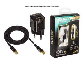 Сетевое зарядное устройство USB+USB-C + кабель Type-C-Type-C WALKER WH-61 GaN, 3А, 30Вт, USBx1/Type-Cx1, быстрая зарядка QC 3.0+PD