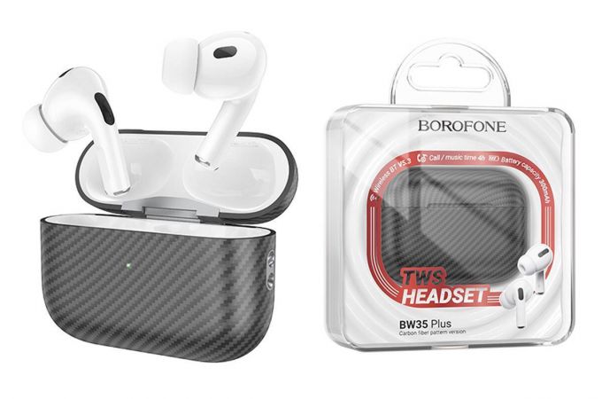 Наушники вакуумные беспроводные BOROFONE BW35 Plus True wireless stereo headset(carbon fiber pattern version) (черный)