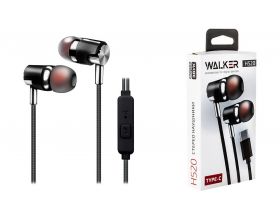 Наушники вакуумные проводные WALKER H520, TYPE-C, микрофон, кнопка ответа, черные