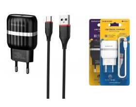 Сетевое зарядное устройство 2USB + кабель Type-C BOROFONE BA24A Vigor (черный)