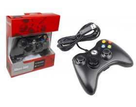 Геймпад проводной для X-BOX 360 черный (упаковка красная, картон)